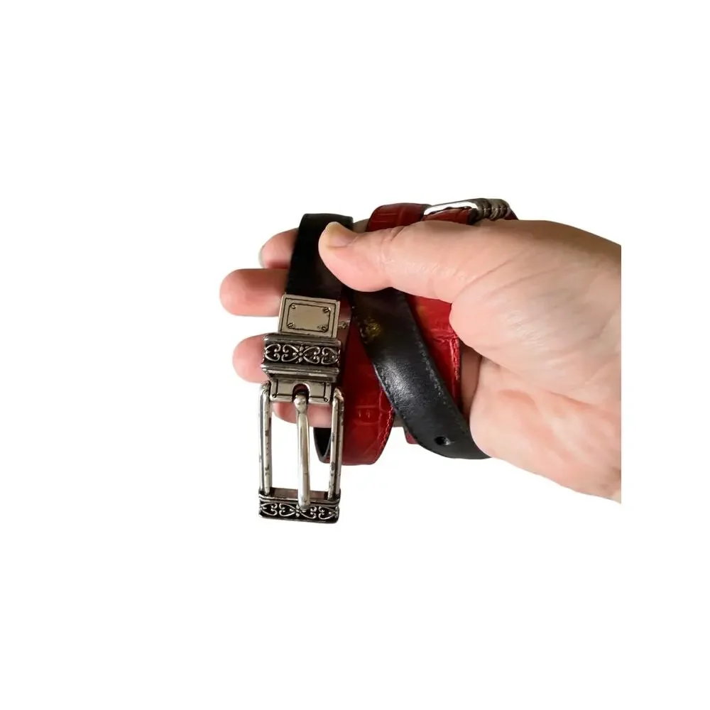 Brighton red black reversible swivel women’s belt silver tone size 30 classy